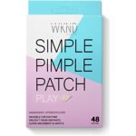 A pink, blue and white box with the text, "simple pimple patch"