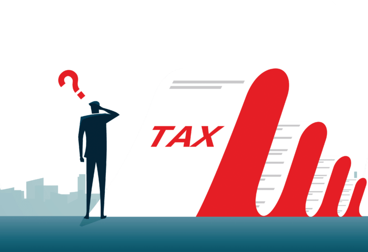 A vector illustration of a person looking at tax forms