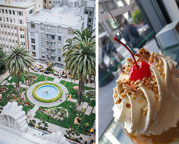 Fairmont San Francisco (left) and Gelateria Ghirardelli (right)