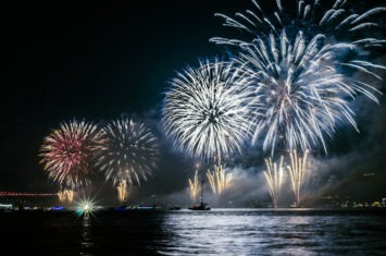 A Fourth of July fireworks show over water