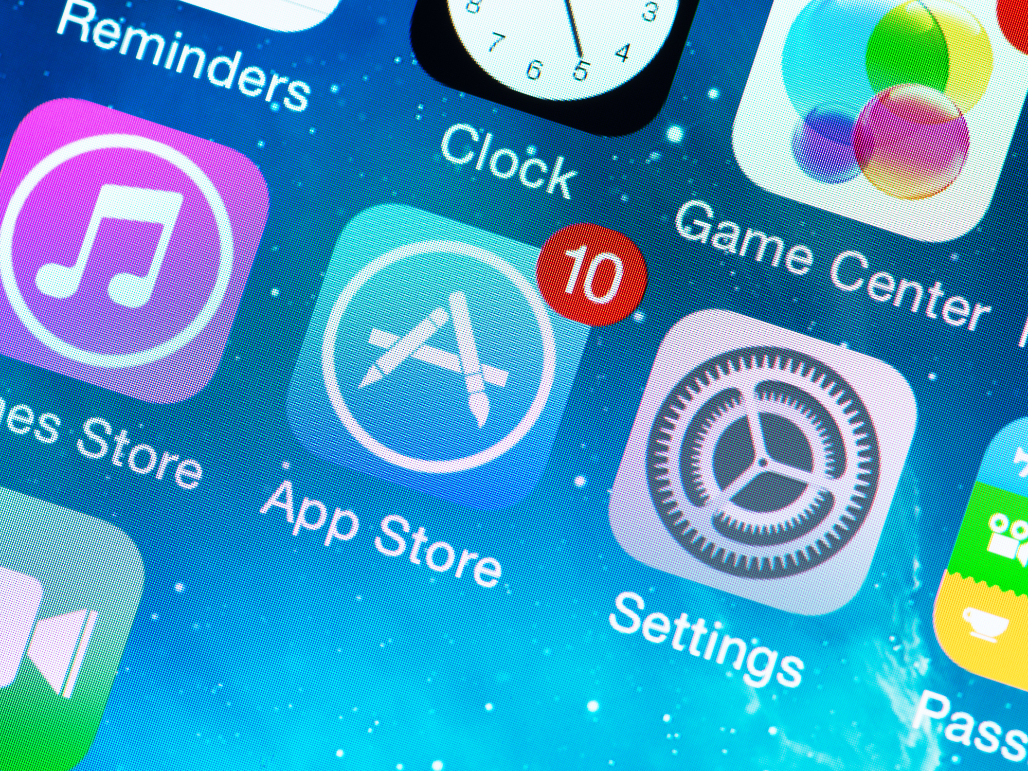 A close up photo of a phone home screen, centered on the app store 