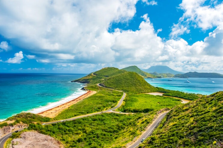 A Panoramic view, St. Kitts with Nevis Island in the background.