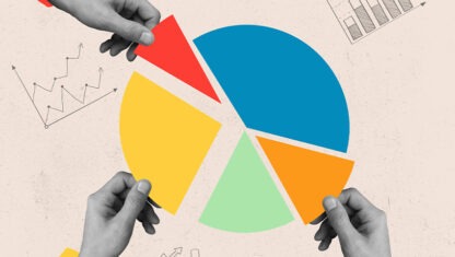 animated image of three hands taking pieces from pie chart