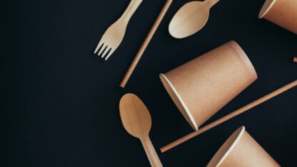 compostable forks, spoons and cups
