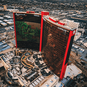 aerial shot of Resorts World Las Vegas 