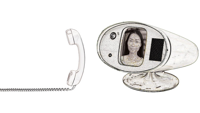 corded telephone on left and picture phone on right