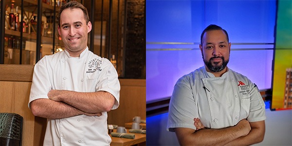 Ben Annotti on left and Joseph Martinez on right, both are wearing white chef shirts