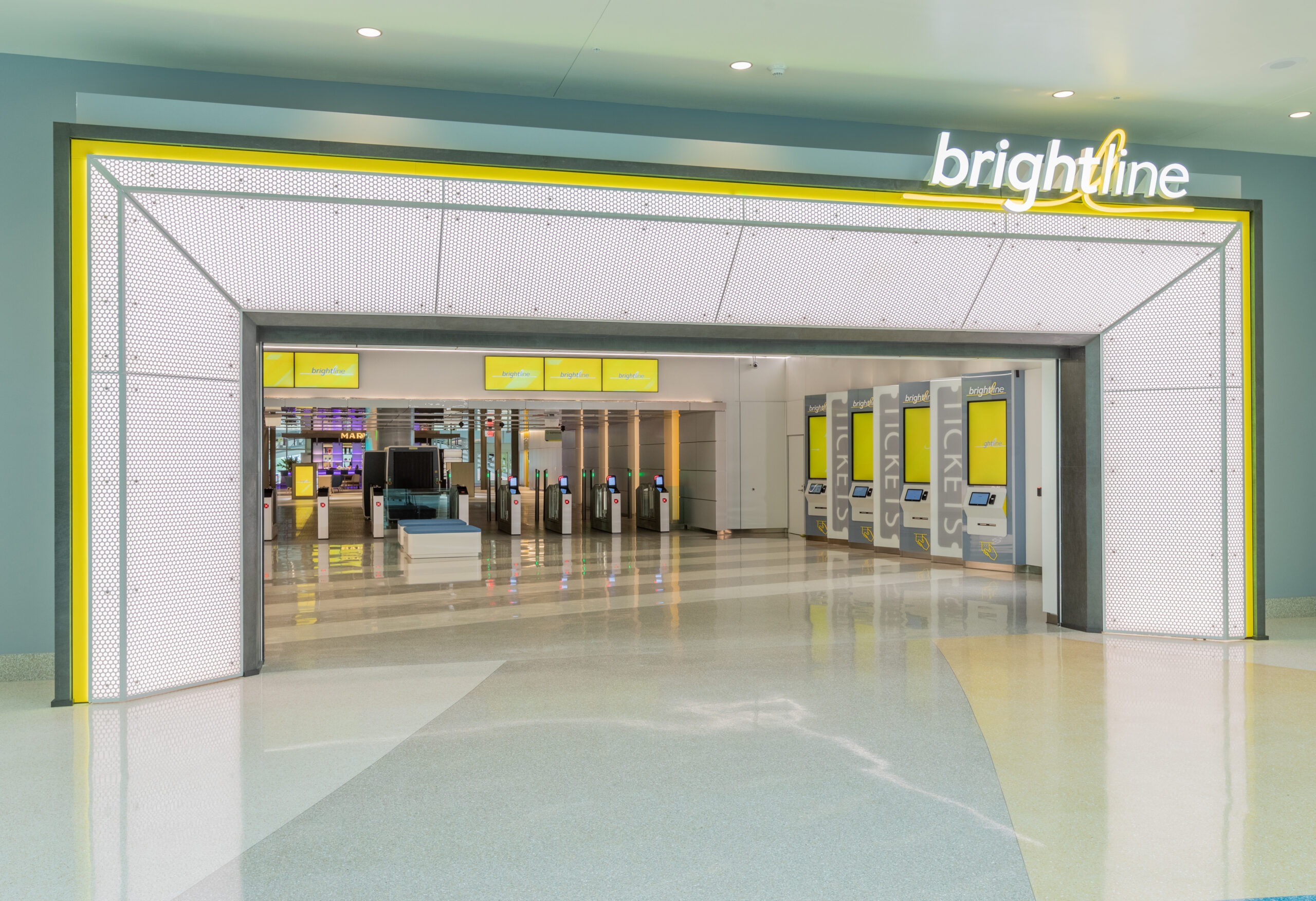 entryway to Brightline Orlando Station at Orlando International Airport
