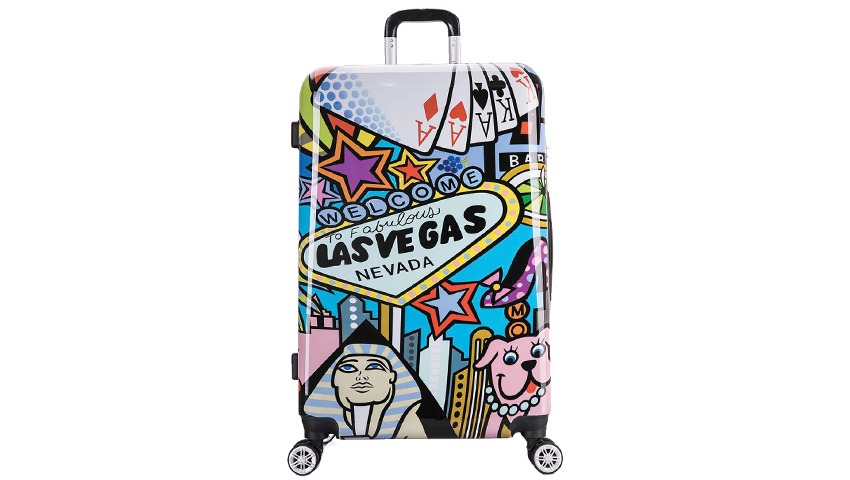 suitcase with las vegas designs on it
