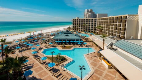 New and Renovated feature image: aerial view of Hilton Sandestin Beach Golf Resort and Spa