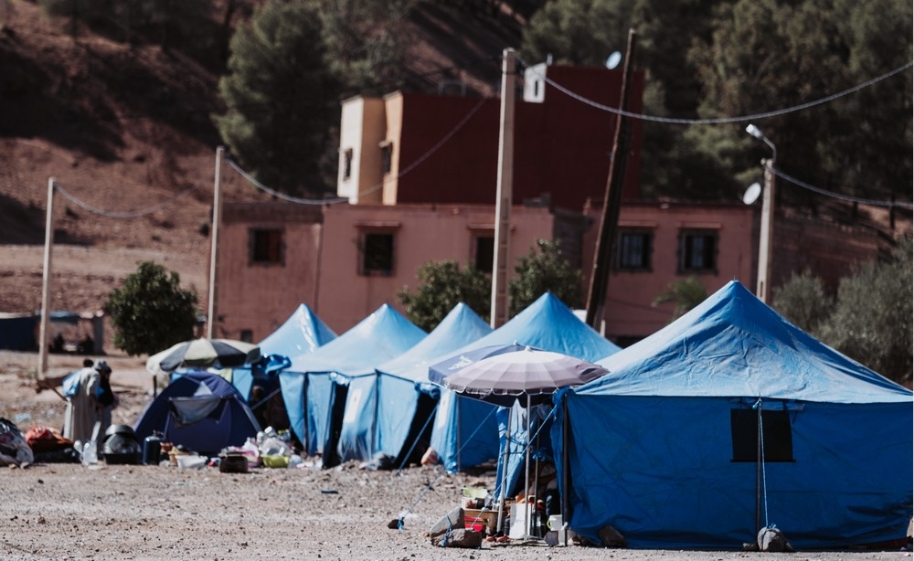 Camp for victims of the devastating earthquake in Marrakech-Morocco