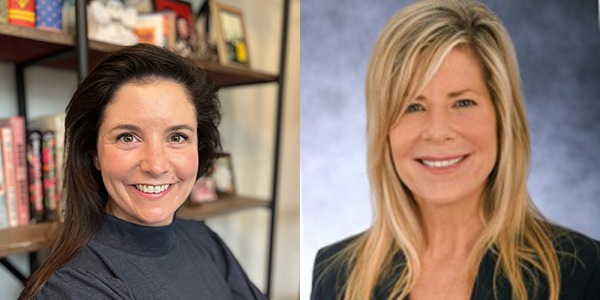 Headshots of Kerry Lambert, chief executive officer (left) and Heather Black Cosgrove, vice president of account management (right) at Soundings